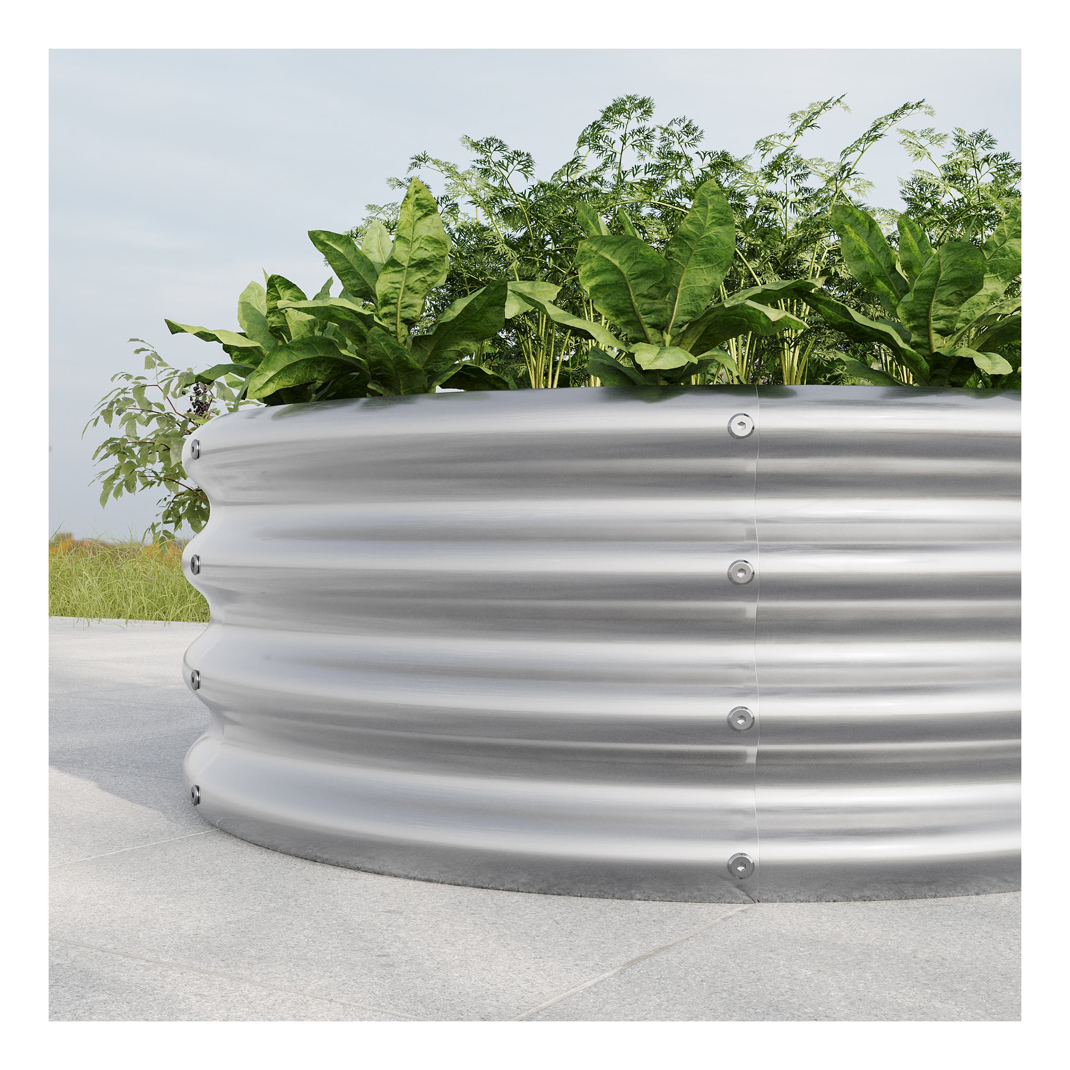 Elio Outdoor Metal 2.7x2.7x1ft Round Raised Garden Bed, 11.4" H Planter Box, Rust-Resistant, Open Bottom, Sturdy for Vegetables, Herbs, Flowers, Silver