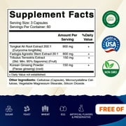 Vitamatic Tongkat Ali Extract 200 :1 Extract for Men (Longjack) Eurycoma Longifolia - 1800 mg Per Serving - Made with Fadogia Agrestis 20:1 Extract, Tribulus 95% & Panax Ginseng - 180 Capsules