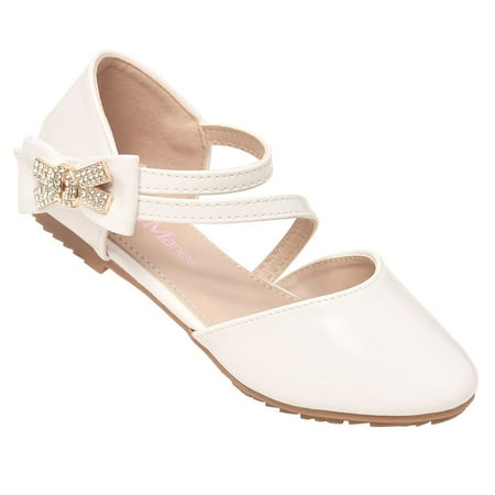 Bella Bow - Bella Marie Little Girls White Closed Toe Rhinestone Bow Shoes