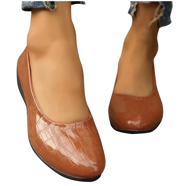 Chaussures Compensées pour Femmes à Bout Rond, Confortables, à Enfiler, en Cuir, Décontractées, Antidérapantes, Plates, 37