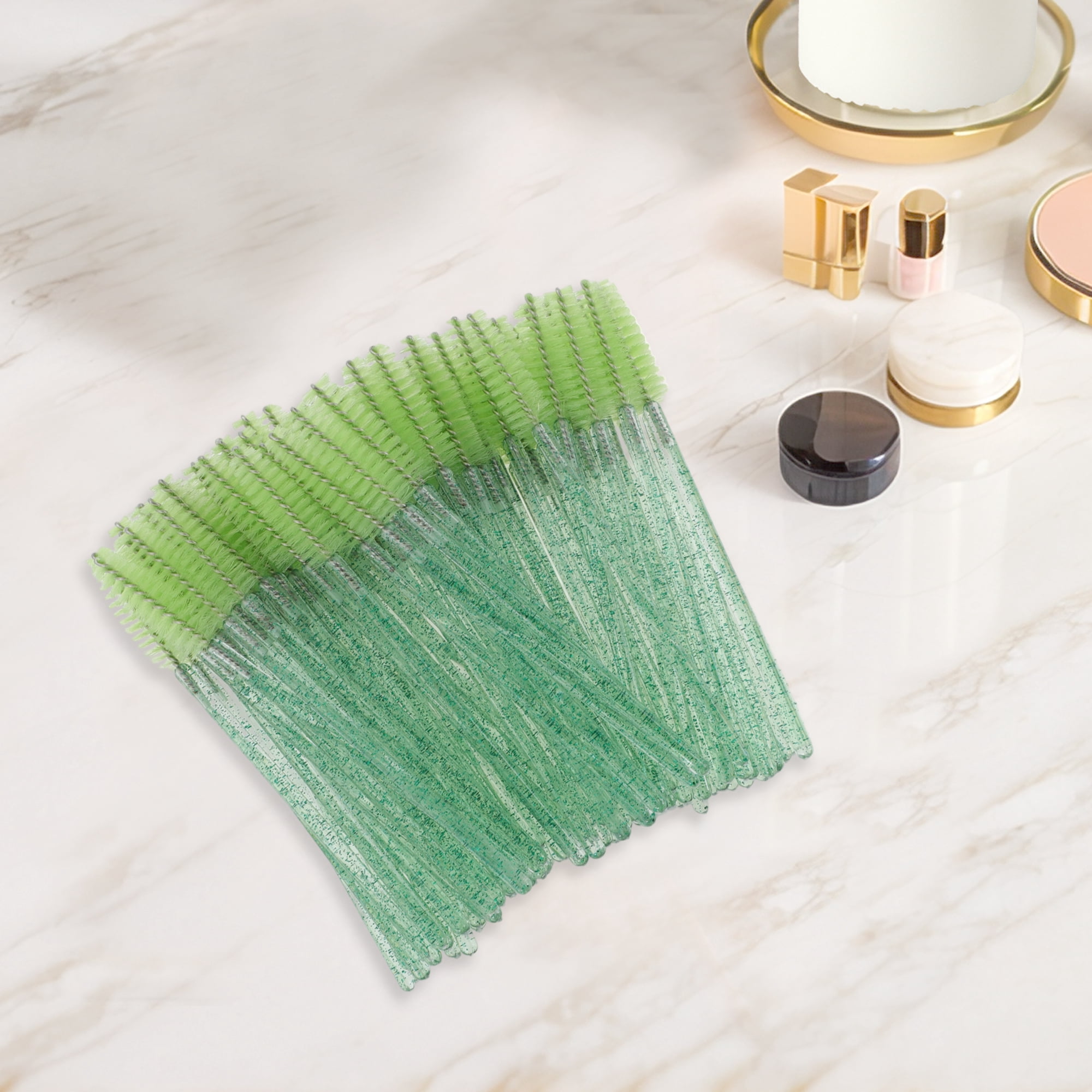 Unique Bargains 100 Pcs Portable Eyelash Brush with Protective Case for Vacation Green