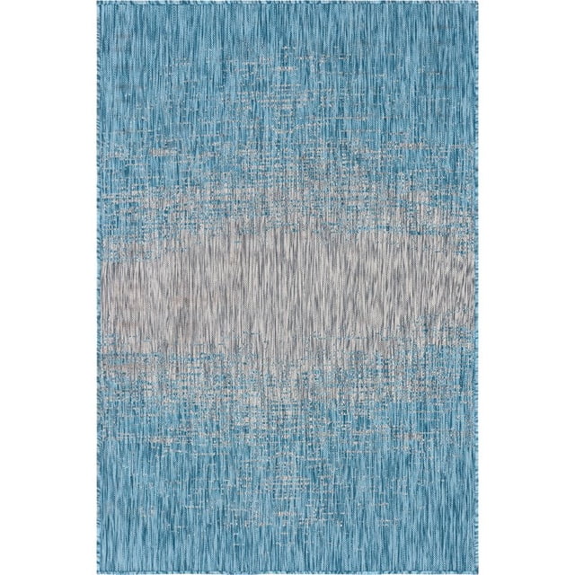 Unique Loom Outdoor Modern Gradient Area Rug 4' x 6' Rectangle Aqua Blue/Beige