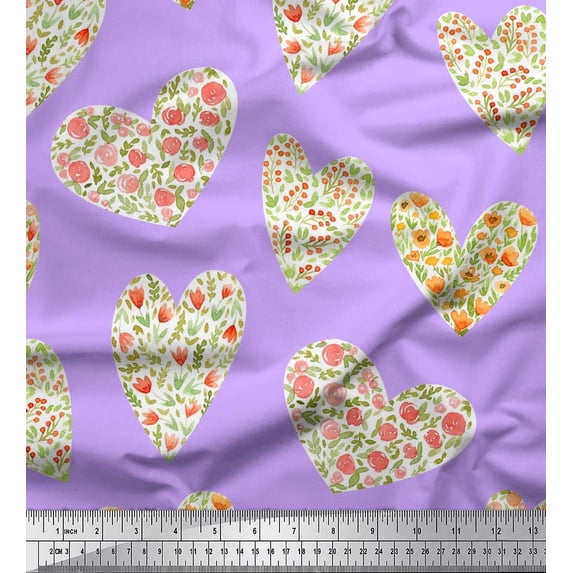 Soimoi Cotton Duck Fabric leaves,floral & Heart Print Fabric by Yard 42 Inch Wide