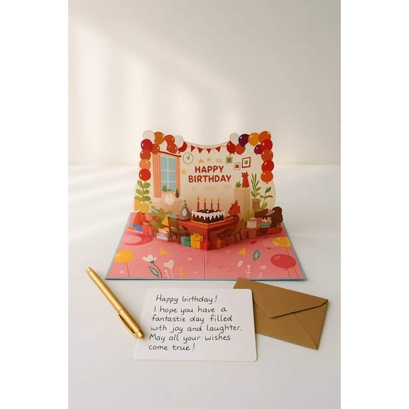 Meowday Bash WOWPOP CARD - 3D Pop Up Card for Birthday, Travel Gift, Handmade Laser Cut Greeting Card, Greeting Card for all Occasions, Congratulations, Birthday, Thank you, Baby, Anniversary