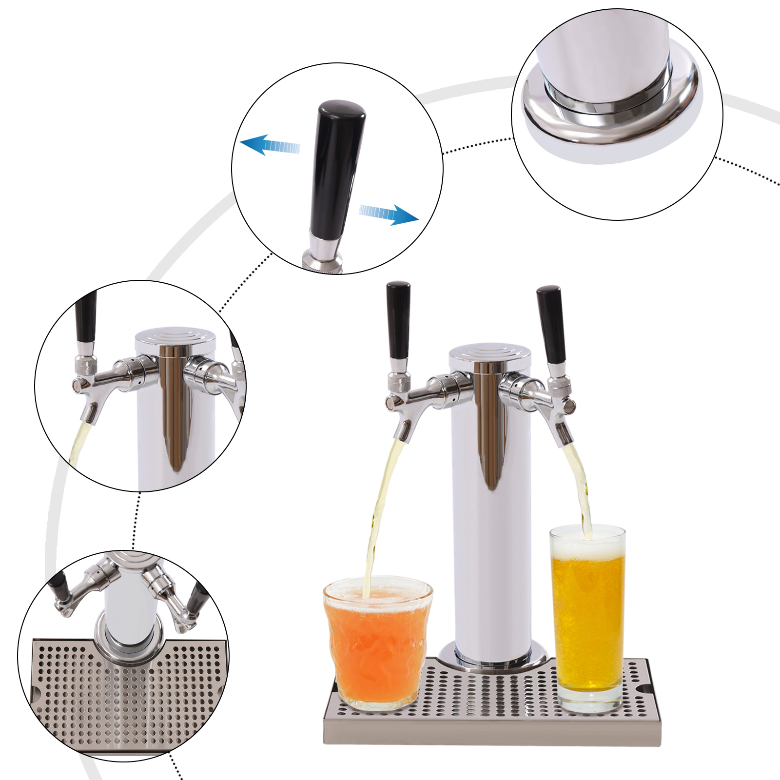 Miuameov Stainless Steel Tower Kit, Double Tap Beer Conversion Kit with
