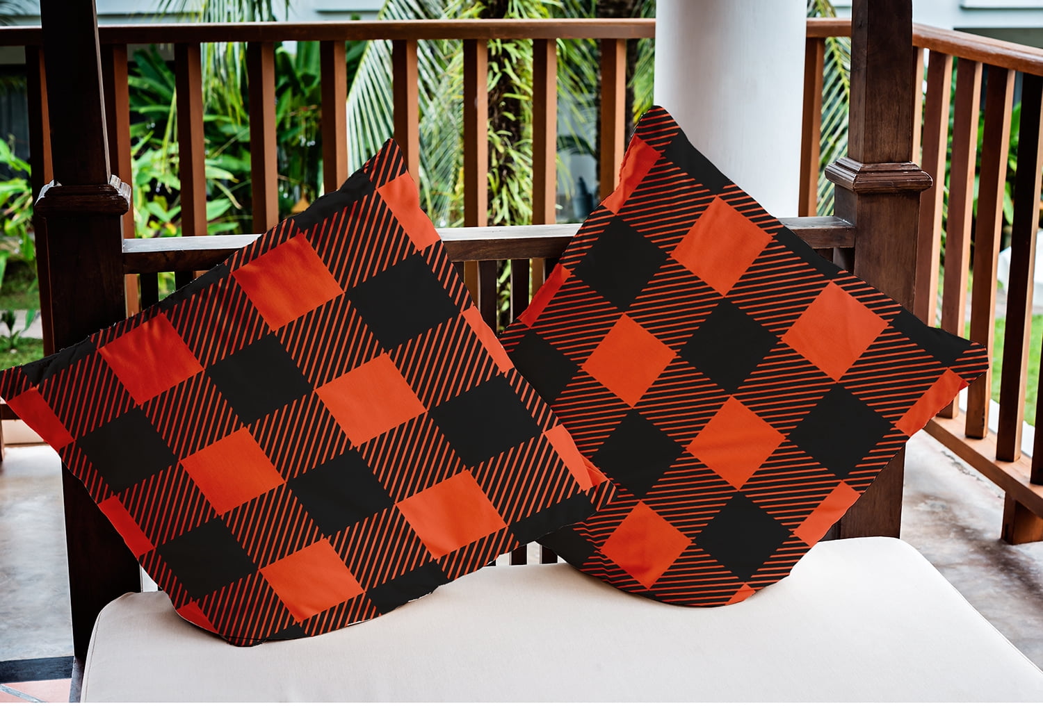 20" x 20" Simply Daisy Buffalo Plaid Polyester Indoor/Outdoor Pillow, Harvest Orange Qty 1