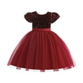 thumbnail image 3 of HAiming Children's Sequin Dress Flower Girl Short Sleeve Round Neck Pleated A-Lined Princess Dress Wedding Gown, 3 of 4