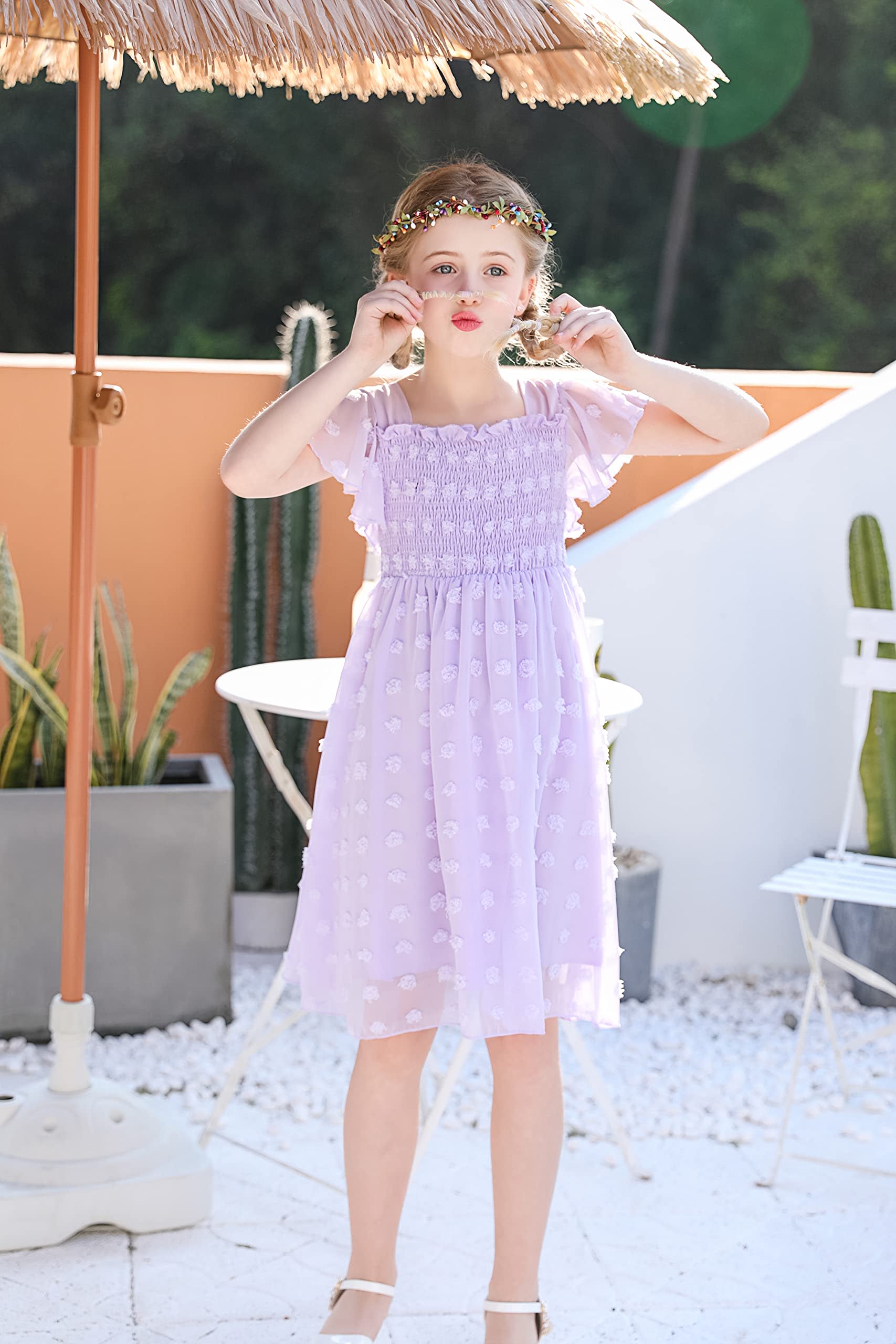 Aideaone Girls Chiffon Flutter Ruffle Dress, Purple photo 3
