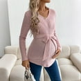 thumbnail image 5 of Eltusu Women Maternity Long Sleeve Tops, Comfort Pullover Stretch V-Neck Pregnancy Clothes Pink Size L, 5 of 7