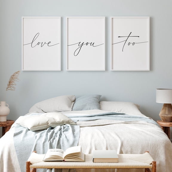 Love You Too Bedroom Farmhouse Minimal Wall Art Love Sign Quote Set 2 Unframed Paper Print 8x12