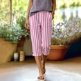 thumbnail image 6 of SHTXOZHI Womens Striped Capri Pants Linen Elastic Waist Straight Leg Capris Casual Travel Trousers with Pockets, 6 of 8