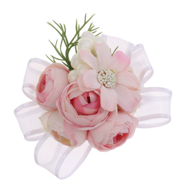 Ramillete de muñeca Pulsera Flores de mano Boda Fiesta de baile Joyas Rosa Rosado Sunnimix Corsage de la flor
