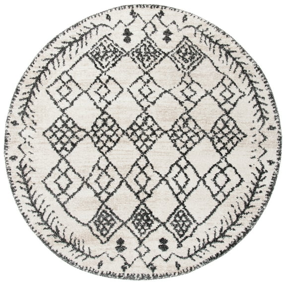 SAFAVIEH Tunisia Velasco Geometric Area Rug, Ivory/Black, 6'7" x 6'7" Round