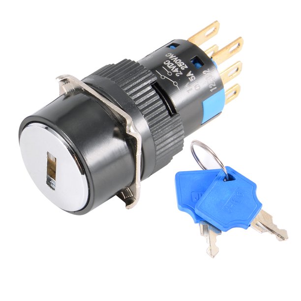 16mm Mounting 3P Maintained DPDT 2NO+2NC Selector Key Lock Switch w 2