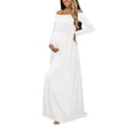 thumbnail image 3 of Conairie Maternity Dress for Baby Shower Long Sleeve off Shoulder Elegant Flowy Midi Dress Photoshoot Pregnancy Summer Wedding Dress White L, 3 of 7