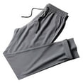 thumbnail image 3 of Men's Fashionable Drawstring Elastic Casual Pants Ice Silk Straight Leg Jogging Comfortable Lightweight Breathable Summer Mens Beach Pants Trousers Vacation Cargo Pants, 3 of 7