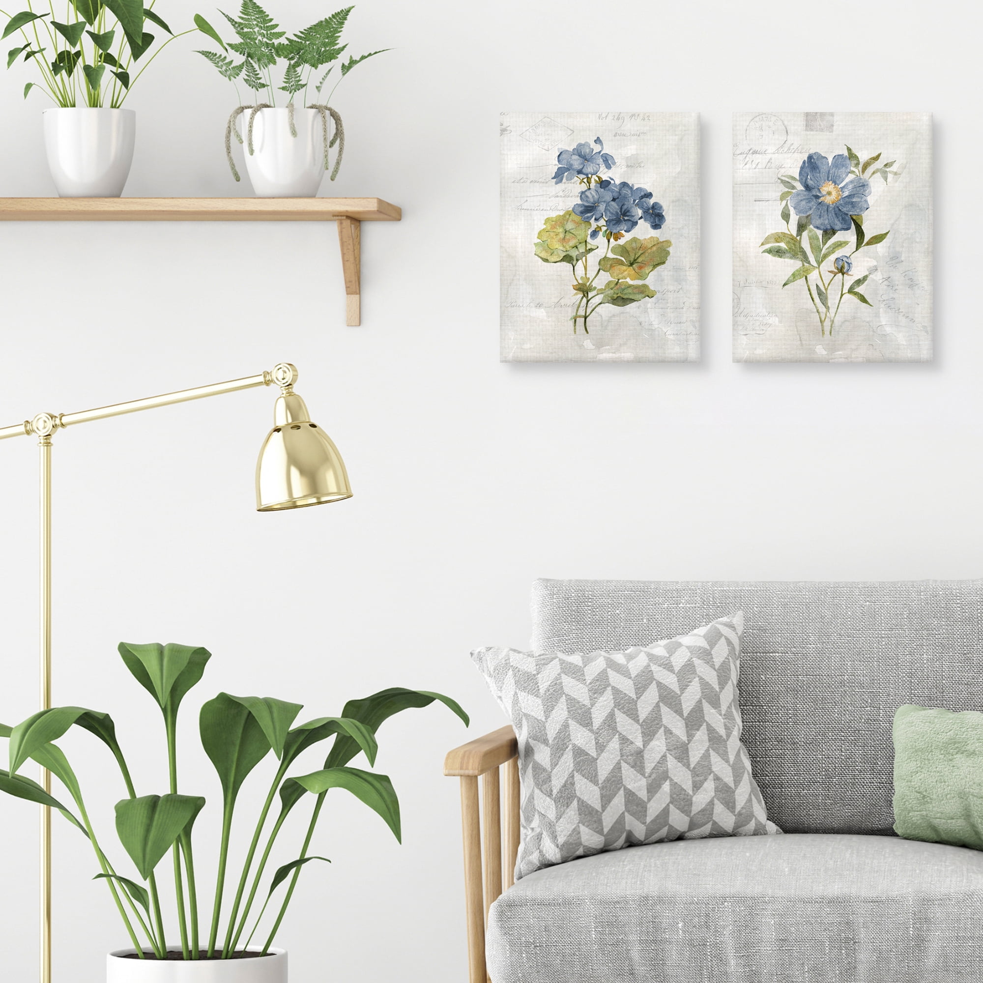Blue Linen Geraneum & Blue Linen Poppy by Carol Robinson Set of Canvas Art Prints