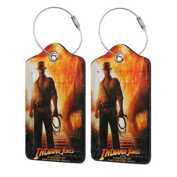 Indiana Jones Luggage Tags With Stainless Steel Ring For Suitcases, Pu Leather Name Id Labels With Privacy Flap (2 Pcs)