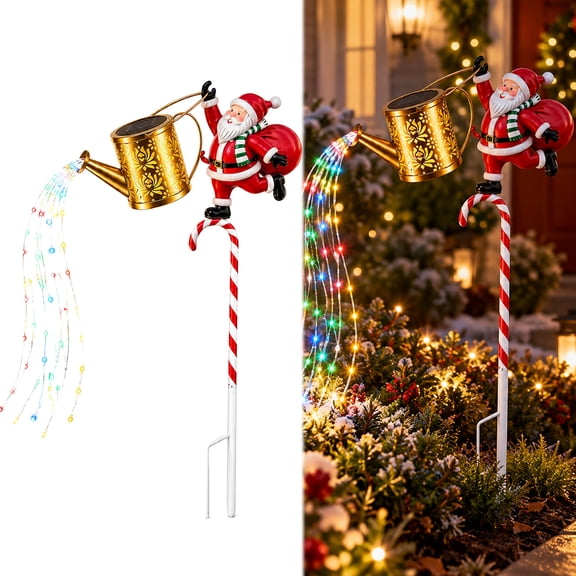 Christmas Solar Stake Light, Watering Can Santa Night Light Decoration for Outdoor Garden Yard