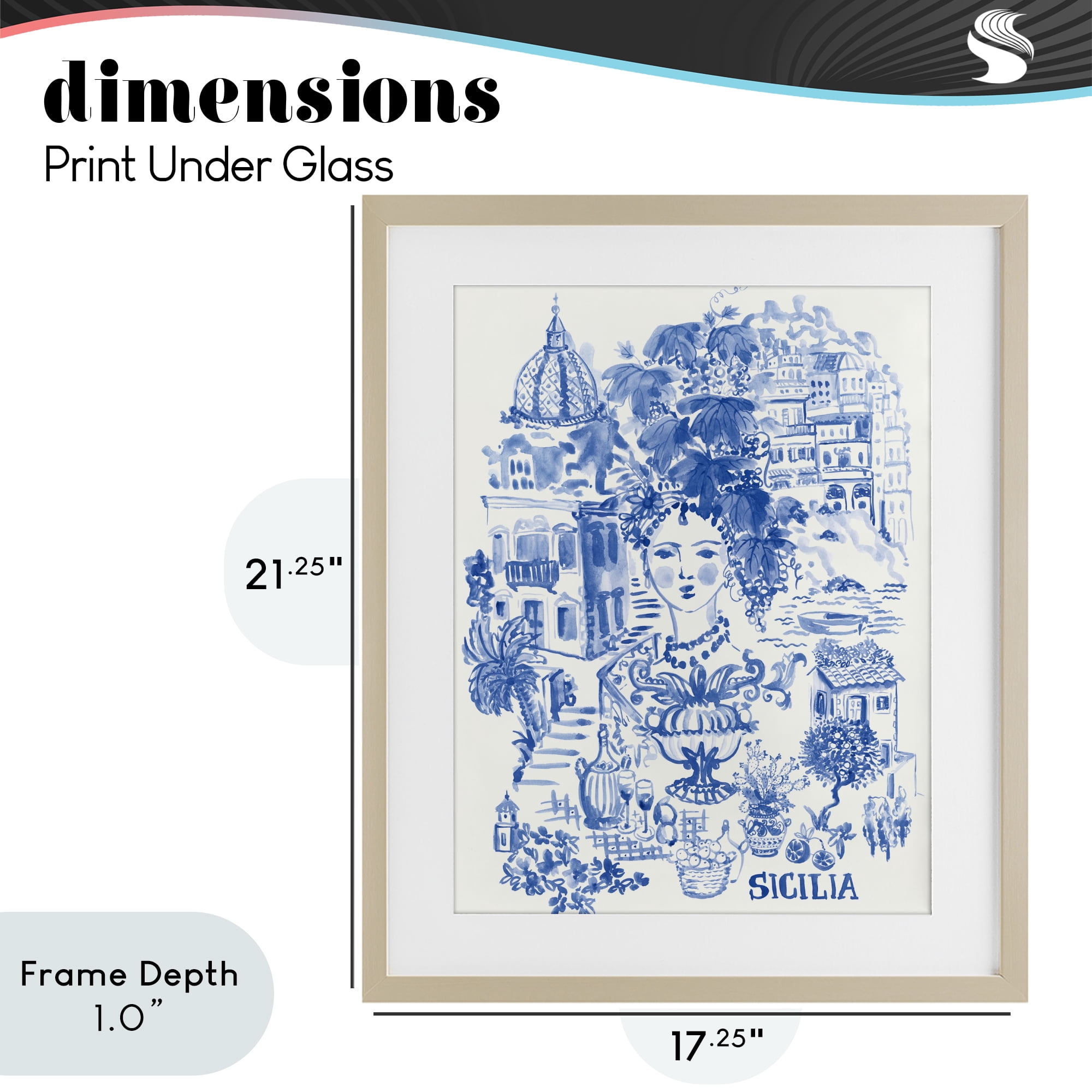 Stupell Industries Sicilia City In Blue Birch Framed Print Under Glass, design by Karolina Sato