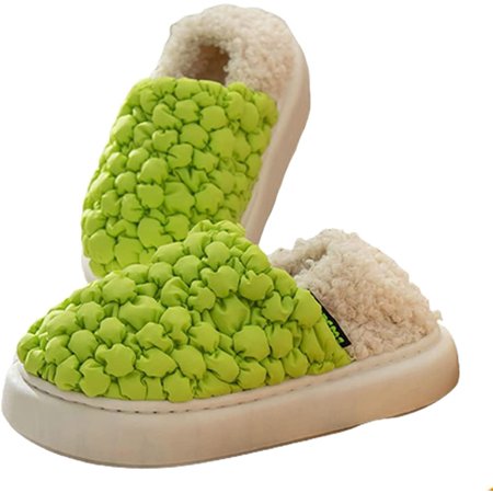 

PIKADINGNIS Women Furry Slippers Fluffy Plush Fur Soft Memory Foam Winter House Slides Trendy Anti Slip Indoor Outdoor Block Shoes
