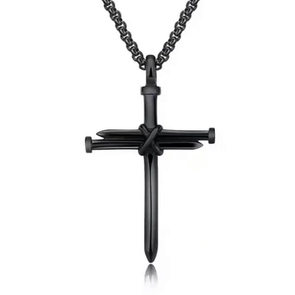 HOOUN Mens Women Chain Necklace Black Cross Stainless Steel Pendant Crucifix Jesus UK-Black