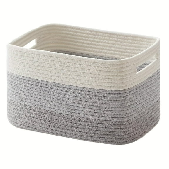 Uanit Large Cotton Rope Basket Rectangle Woven Baskets for Storage, Nursery Blanket Basket Living Room Toy Basket with Handle Baskets for Organizing Multiple Colors 