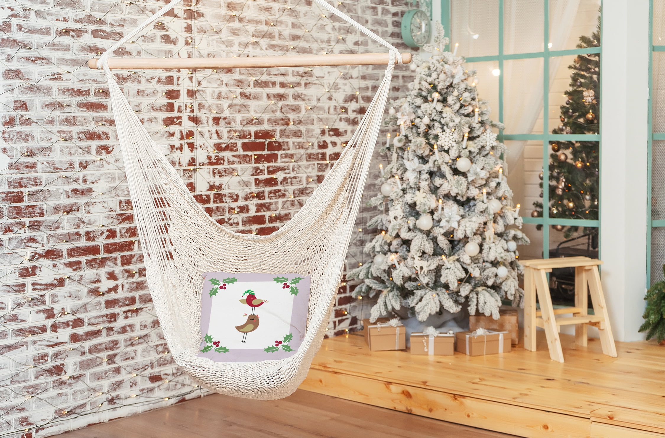20" x 20" Simply Daisy Christmas Birds Polyester Indoor/Outdoor Pillow, Light Purple Qty 1