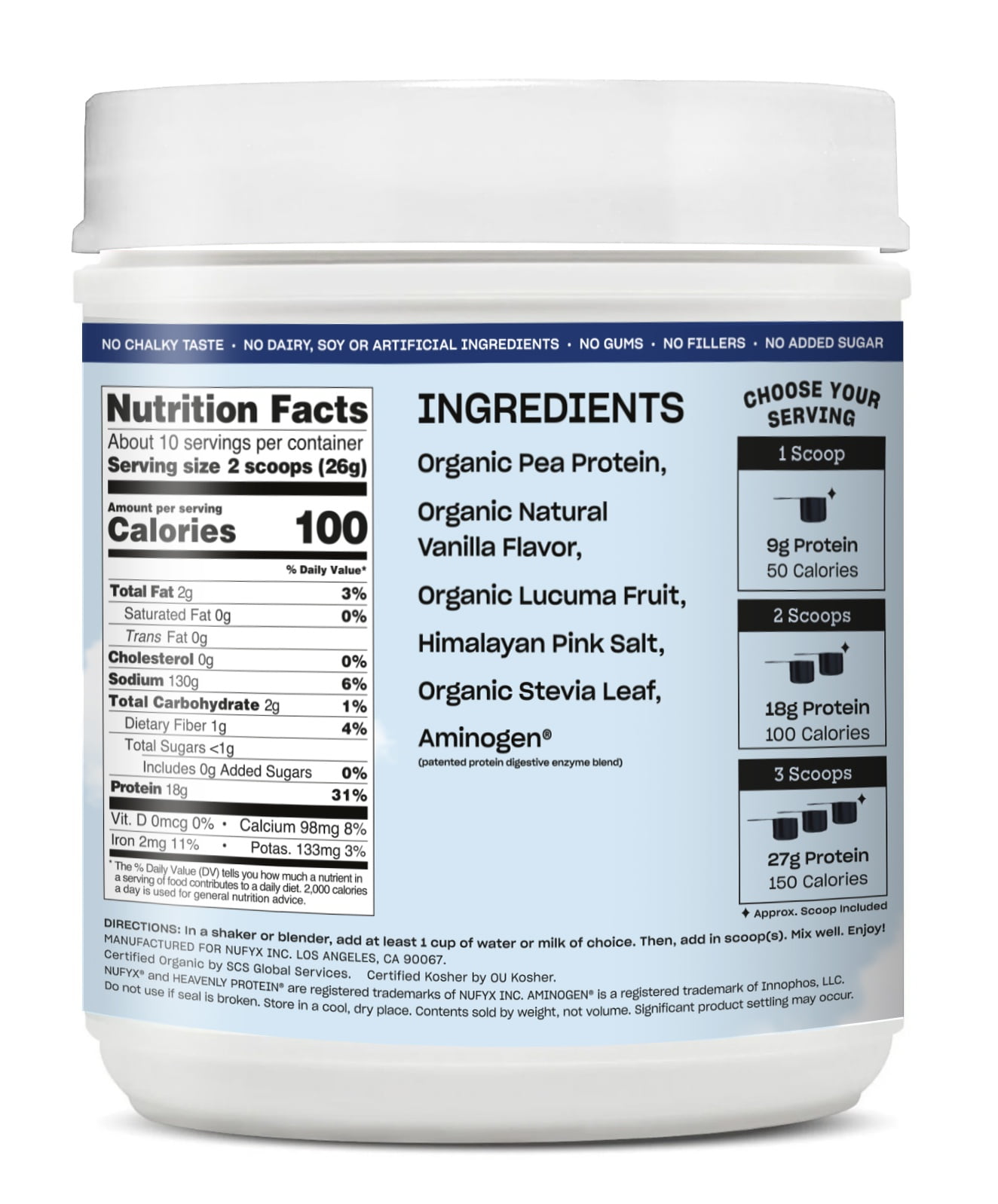 ぷー★ クレイル 1kg グリーン ブルー ホワイト NUFYX Family Owned Organic Plant-Based Protein, Creamy Vanilla