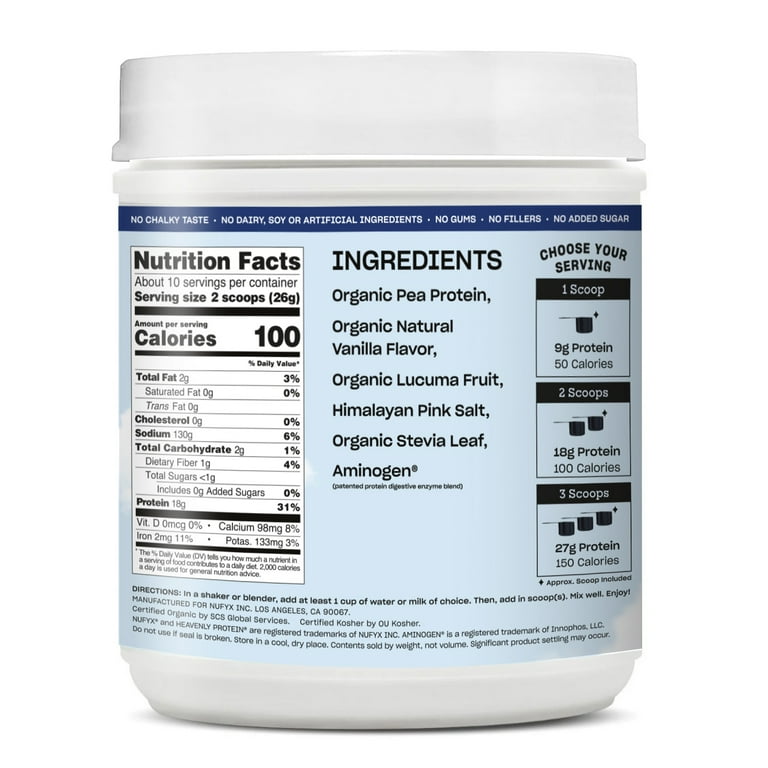 NUFYX Organic Plant-Based Protein Powder, Creamy Vanilla, 18g