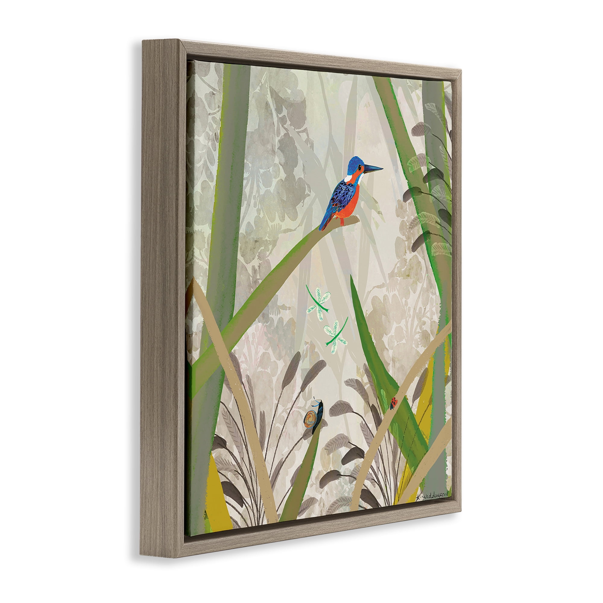 Stupell Industries Kingfisher Among Branches Brown Framed Floater Canvas Wall Art, design by Kay Widdowson