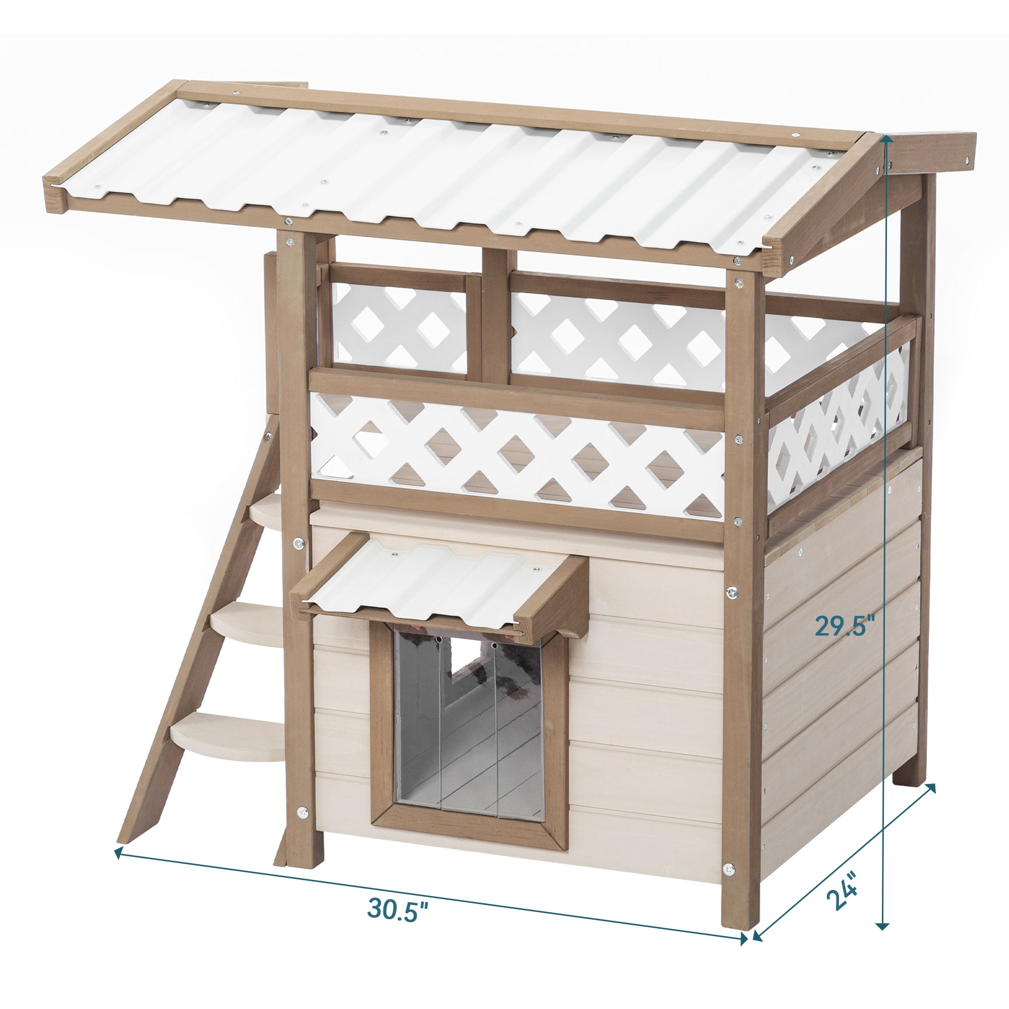 Pefilos 29" Outdoor Cat House Feral Weatherproof Cat Shelter, Outside 2 Story Wood Cat Condo with Ladder, Beige Pefilos 29" Outdoor Cat House Feral Weatherproof Cat Shelter, Outside 2 Story Wood Cat Condo with Ladder, Beige
