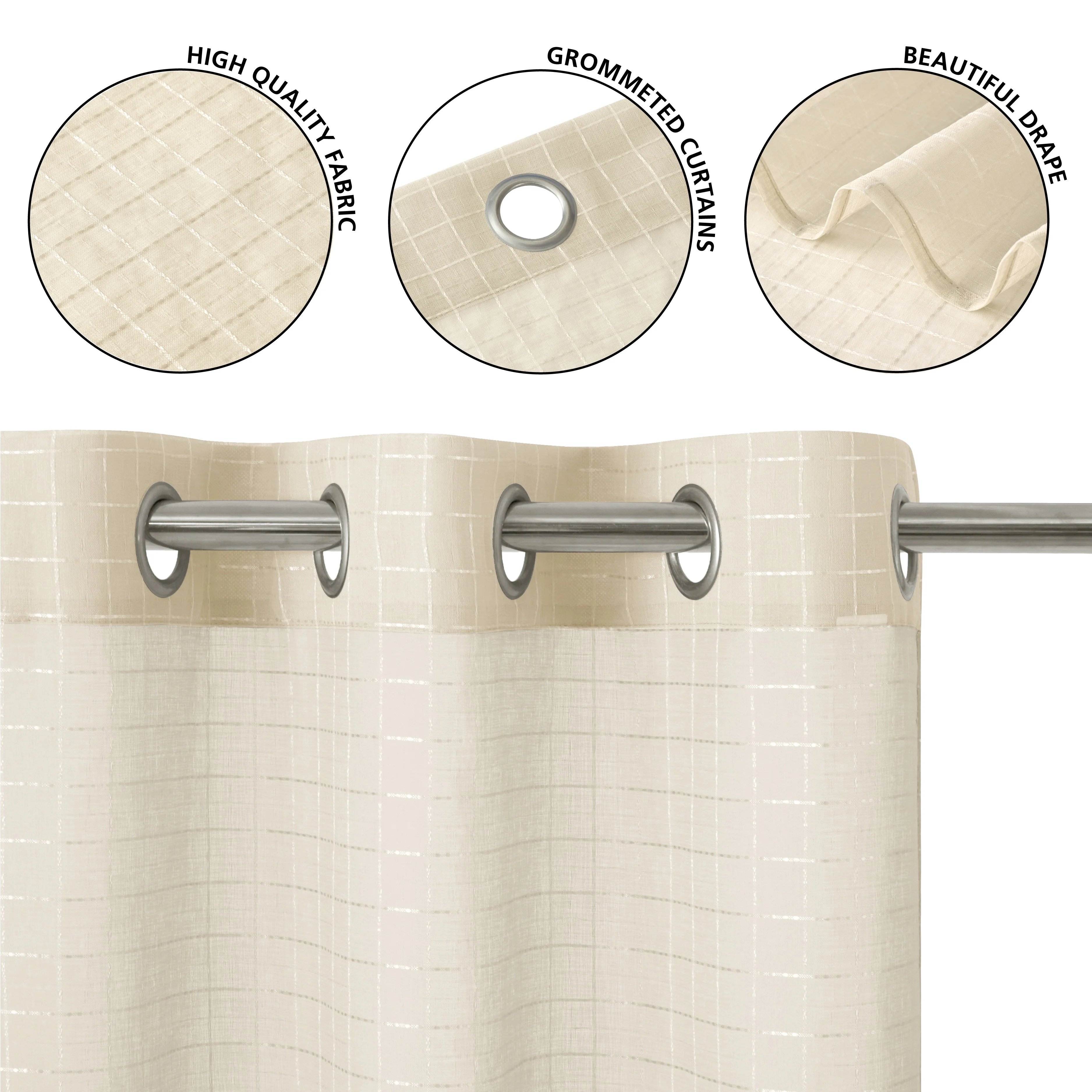 (2 pack) Mainstays Windowpane Sheer Curtain Panel Pair, Set of 2, Papyrus Beige, 38" W x 84" L