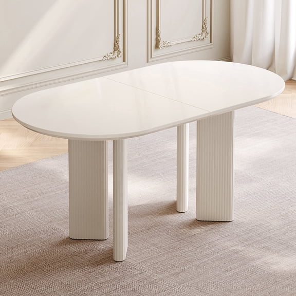 Guyii 55.12" Oval Dining Table, Modern Racetrack Kitchen Table with 4 Legs, Cream White Dining Room Table for 4–6 People, Multi-Functional as Office, Conference, Executive Desk