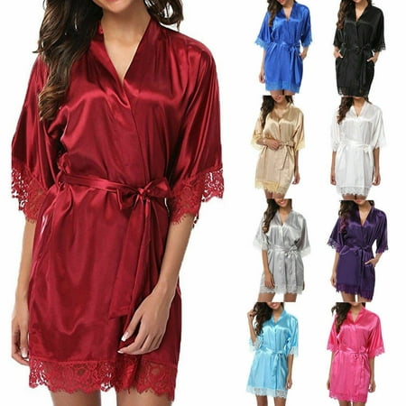 The Noble Collection Fashion Women's Nightwear Dress Lady Silk Satin Sleepwear Lace Gown Bath Robe