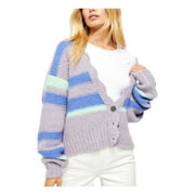 FREE PEOPLE Womens Purple Striped Long Sleeve Open Cardigan Sweater Size: S