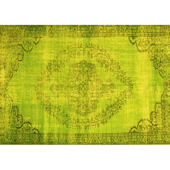 Ahgly Company Machine Washable Indoor Rectangle Abstract Yellow Contemporary Area Rugs, 7' x 10'