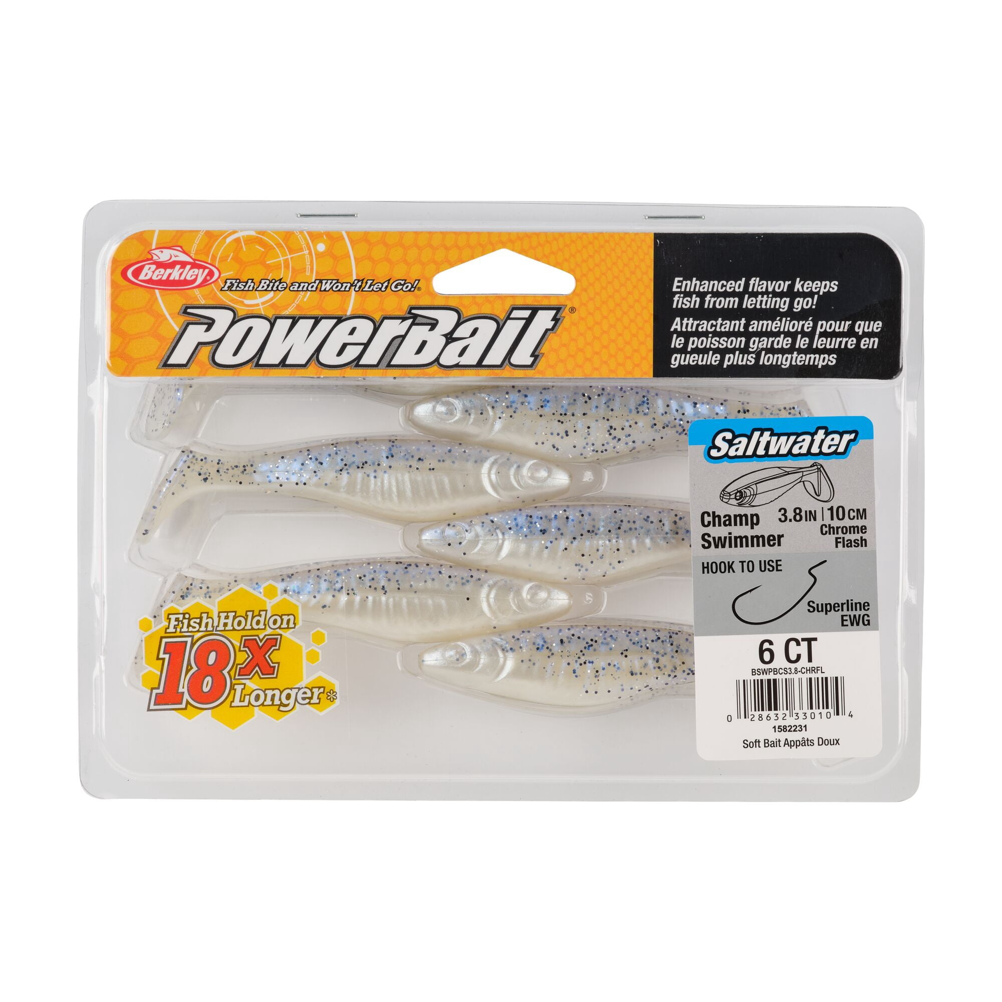 Berkley PowerBait® Saltwater The Champ Swimmer, 3.8 in, Swimbaits, Chartreuse Silver Flash (6-count)