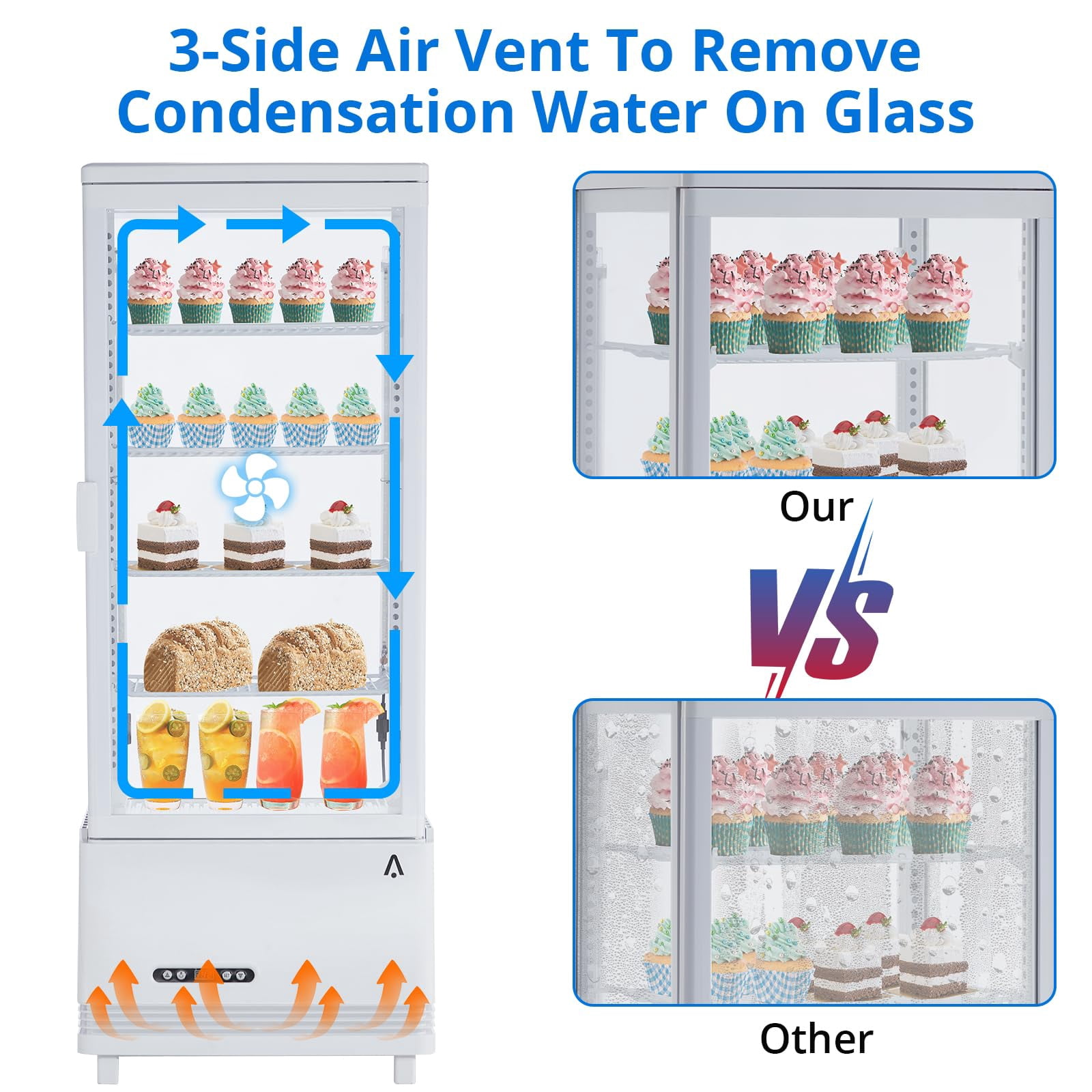 Commercial Refrigerator - 3.46 cu.ft. 98L, Upright Beverage Cooler, Countertop Design with LED Light, Ideal for Home, Store, Gym, Office, and Cafe Restaurant