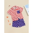 thumbnail image 3 of Bagilaanoe 4th of July Outfits for Toddler Baby Boys Short Sleeve Star Print Shirt Tops + Striped Shorts 12M 18M 24M 3T 4T 5T Kids Independence Day Clothes 2pcs Short Pants Set, 3 of 7