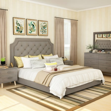 Furniture of America Tallulah Platform Bed, California King, Warm Gray