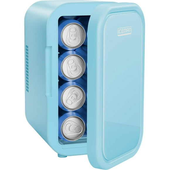 Mini-réfrigérateur portable ICEMAN avec 8 canettes de 355 ml (12 oz), refroidit et chauffe, prise pour voiture incluse - Bleu, Nouveau