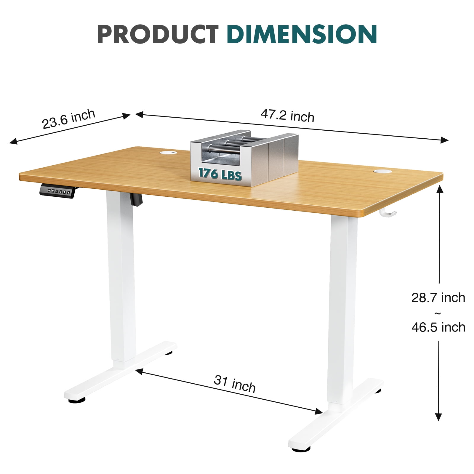 EDX Electric Adjustable Standing Desk - 48"x24" Sit-to-Stand Office Desk with 2 Hooks & Wire Hole