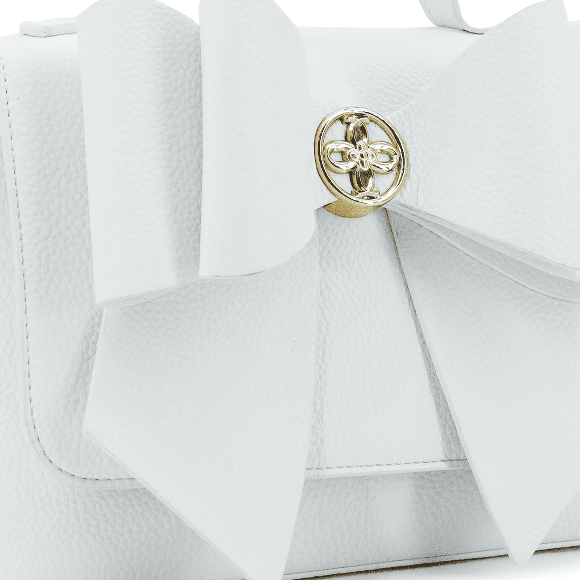 LIKE DREAMS Womens's Vegan Leather Adjustable Detachable Strap Zoey Double Bow Crossbody Bag, White