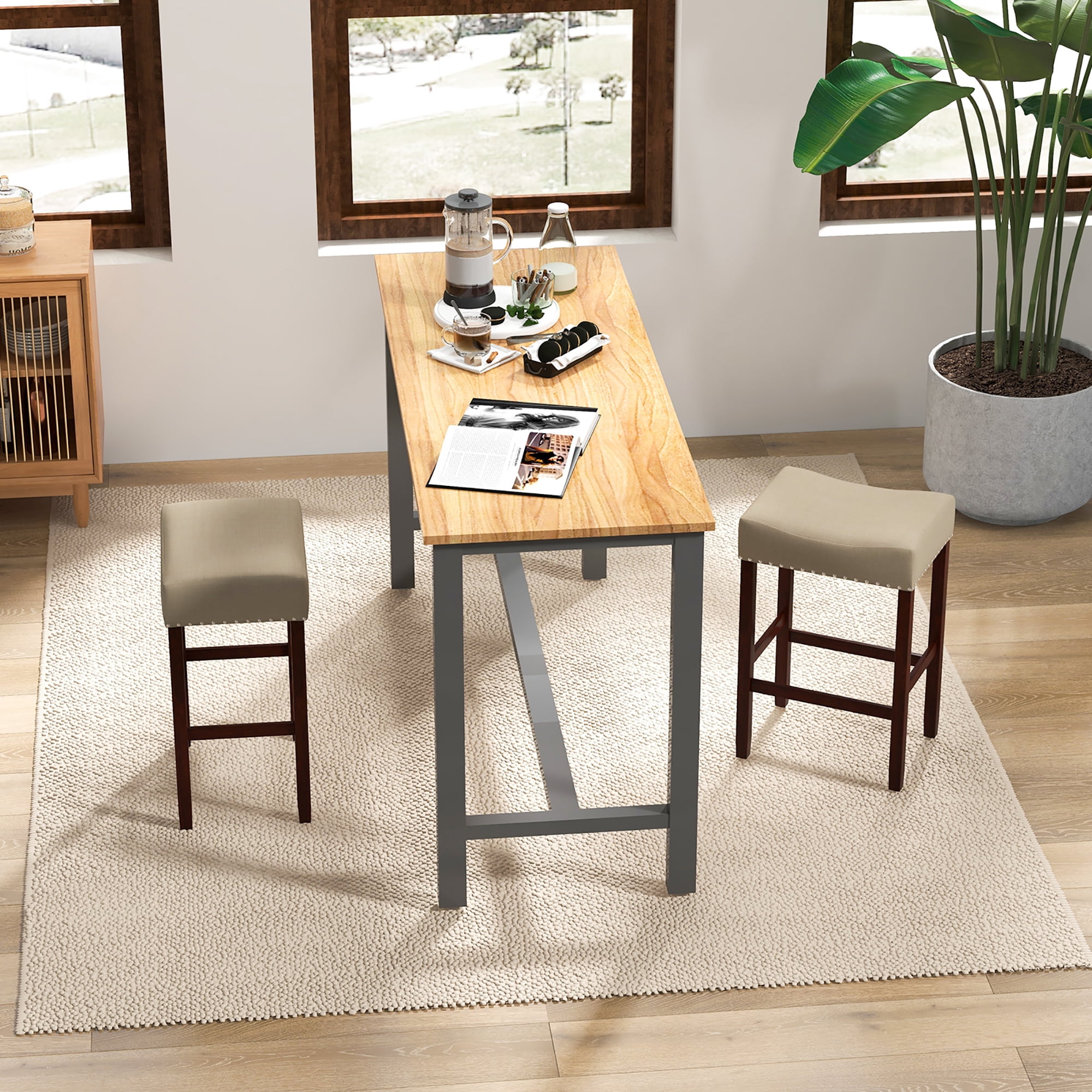 Costway Saddle Seat Backless Bar Stools, Beige (Set of 2)