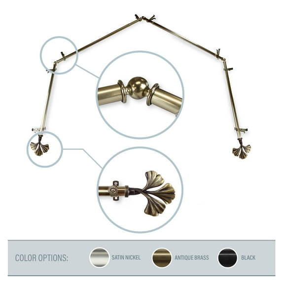 Florence 13/16" 4-Sided Bay Window Curtain Rod - Antique Brass