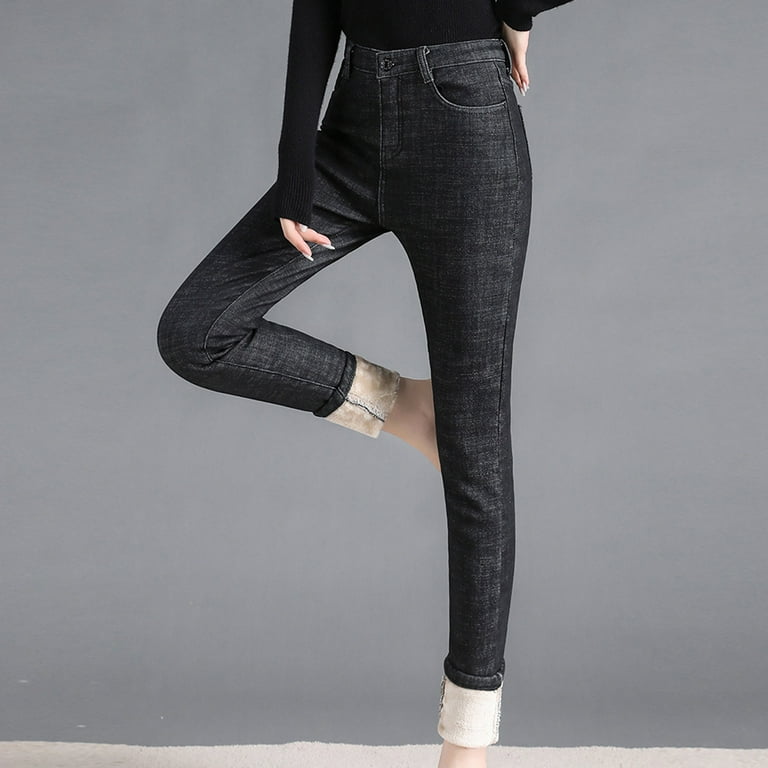 CBGELRT Fashion Jeans for Women High Waist Female Pantalones De Vestir Para Mujer Women s High Waist Loose Thickened Warm Plush Straight Jeans Haren