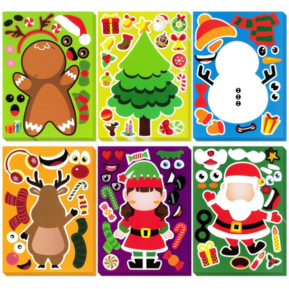 Wrapables Make Your Own Christmas Stickers, DIY Make a Face Sticker Sheets, Holiday Crafts and Activities, Party Favors (24 Sheets), Christmas