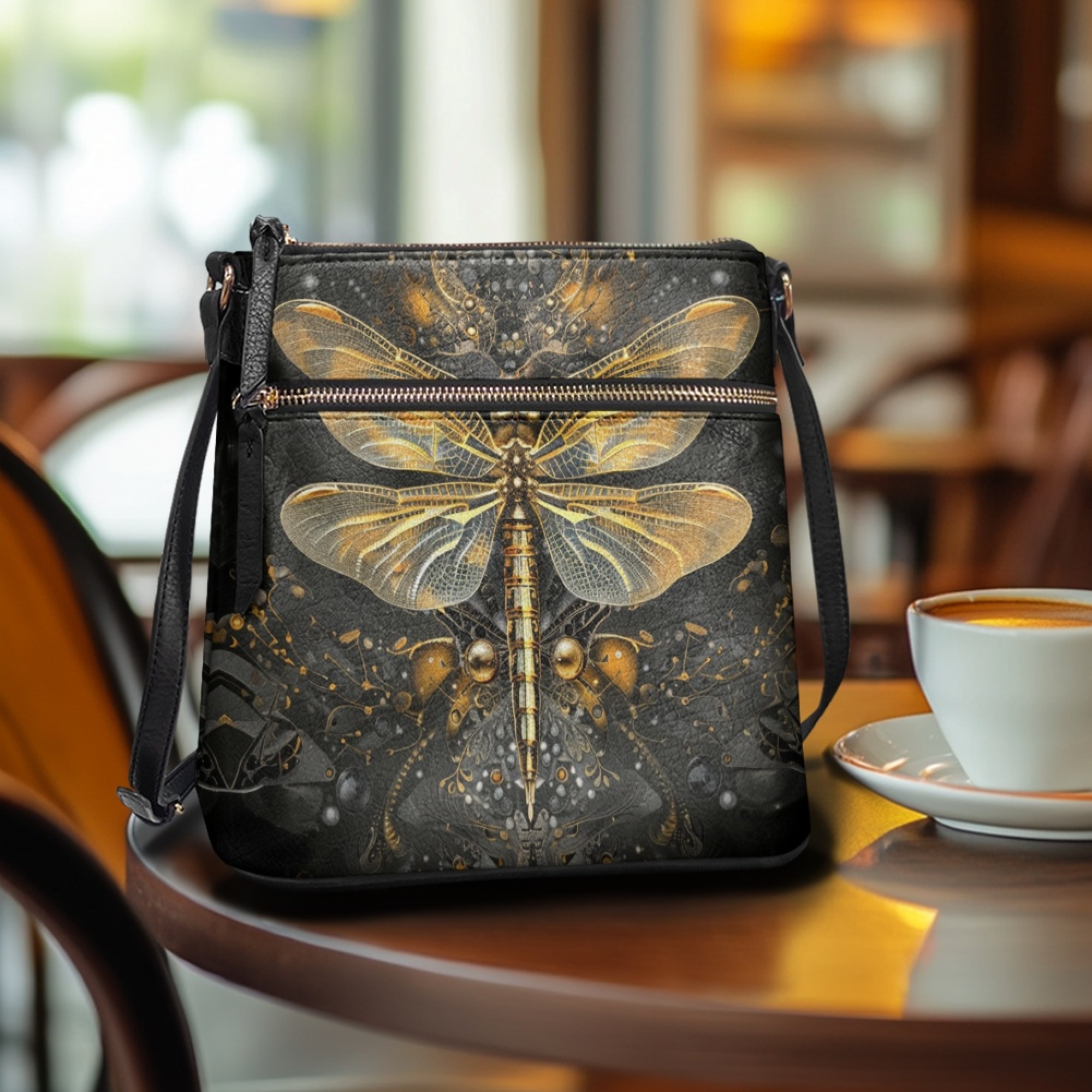 Kuiaobaty Dragonfly Print Crossbody Bag for Women, Fashion Medium Size Vegan Leather Hobo Handbag with Adjustable Strap, Casual Wear Resistant Sling Purse Crossbody for Travel