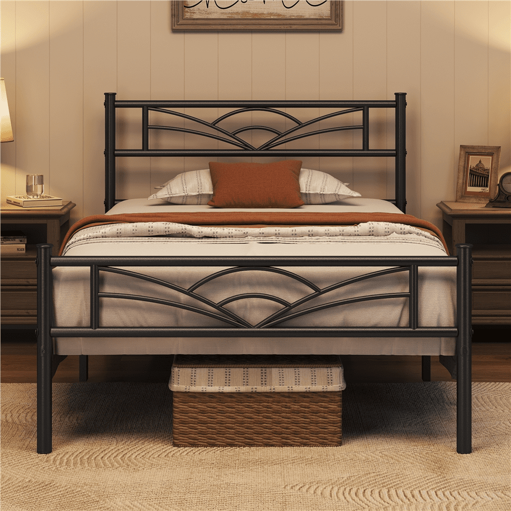 Renwick Skylar Cloud-Inspired Design Metal Bed, Twin, Adult, Black